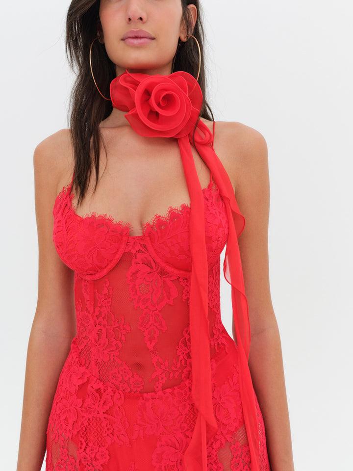 Shirley Lace Maxi Dress — Red Product Image