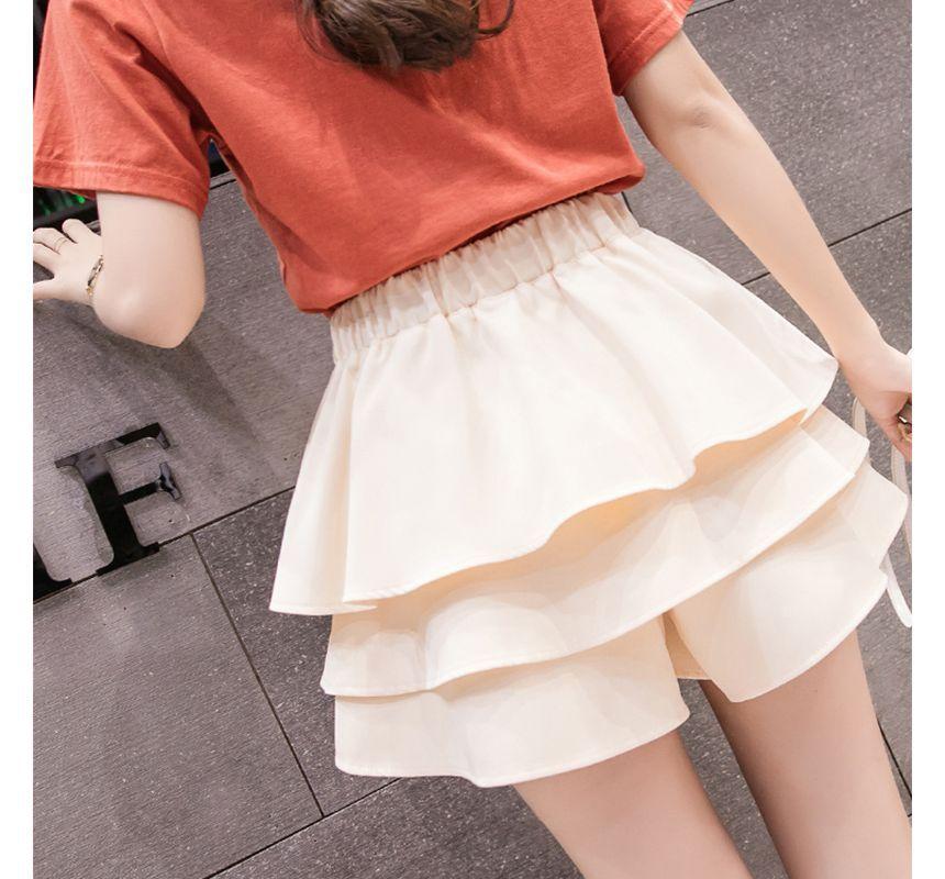 High Waist Plain Mini A-Line Layered Skirt Product Image
