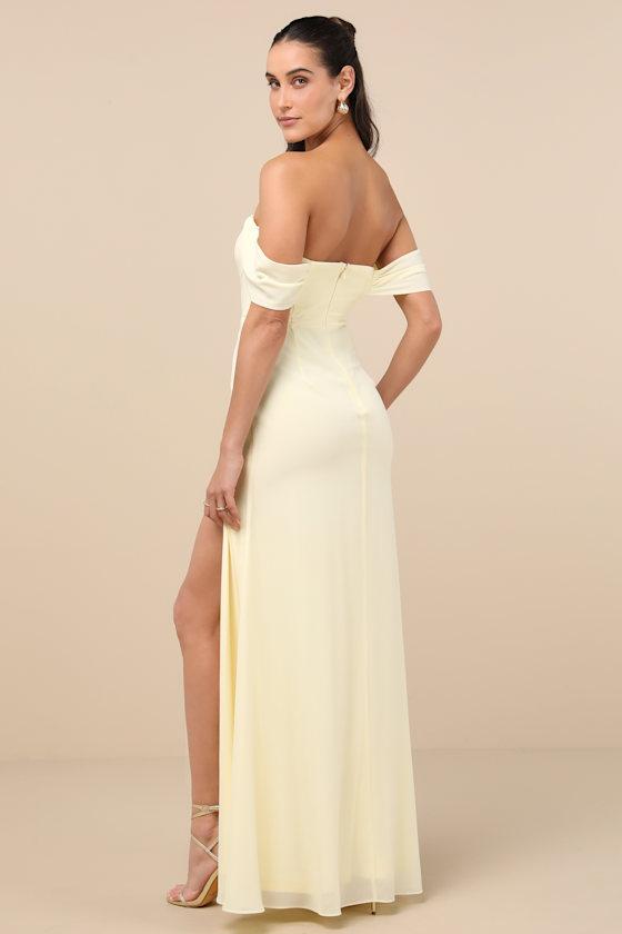 Magical Magnetism Pale Yellow Off-the-Shoulder Maxi Dress Product Image