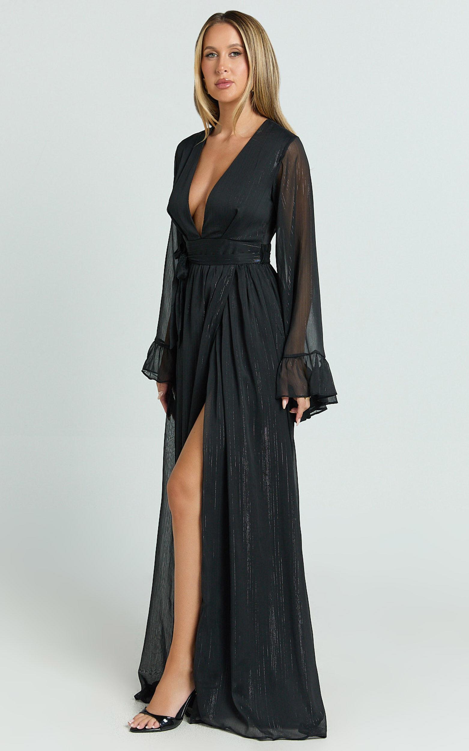 Dangerous Woman Maxi Dress - Plunge Thigh Split Dress in Black Product Image