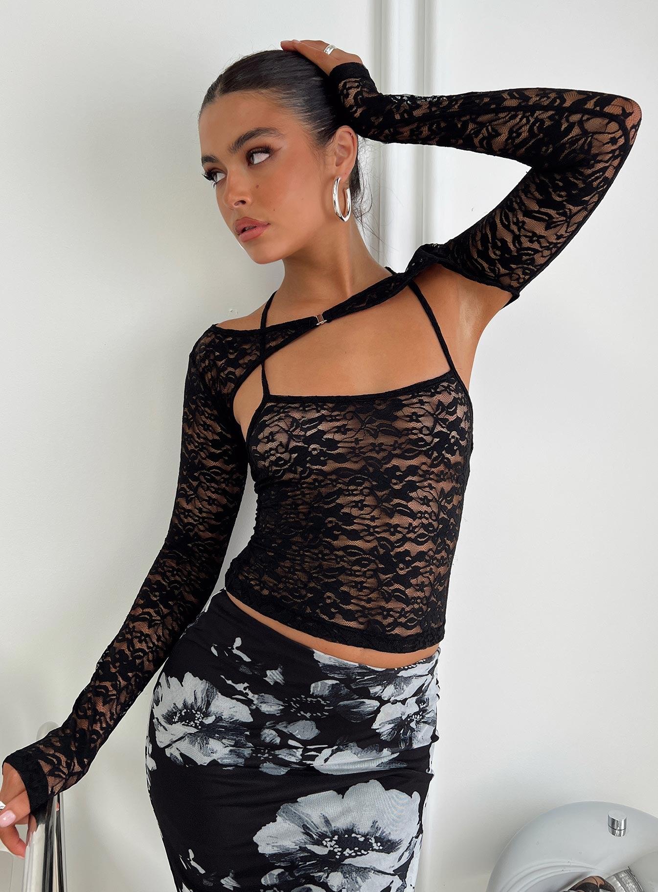 Silveira Long Sleeve Lace Top Black Product Image