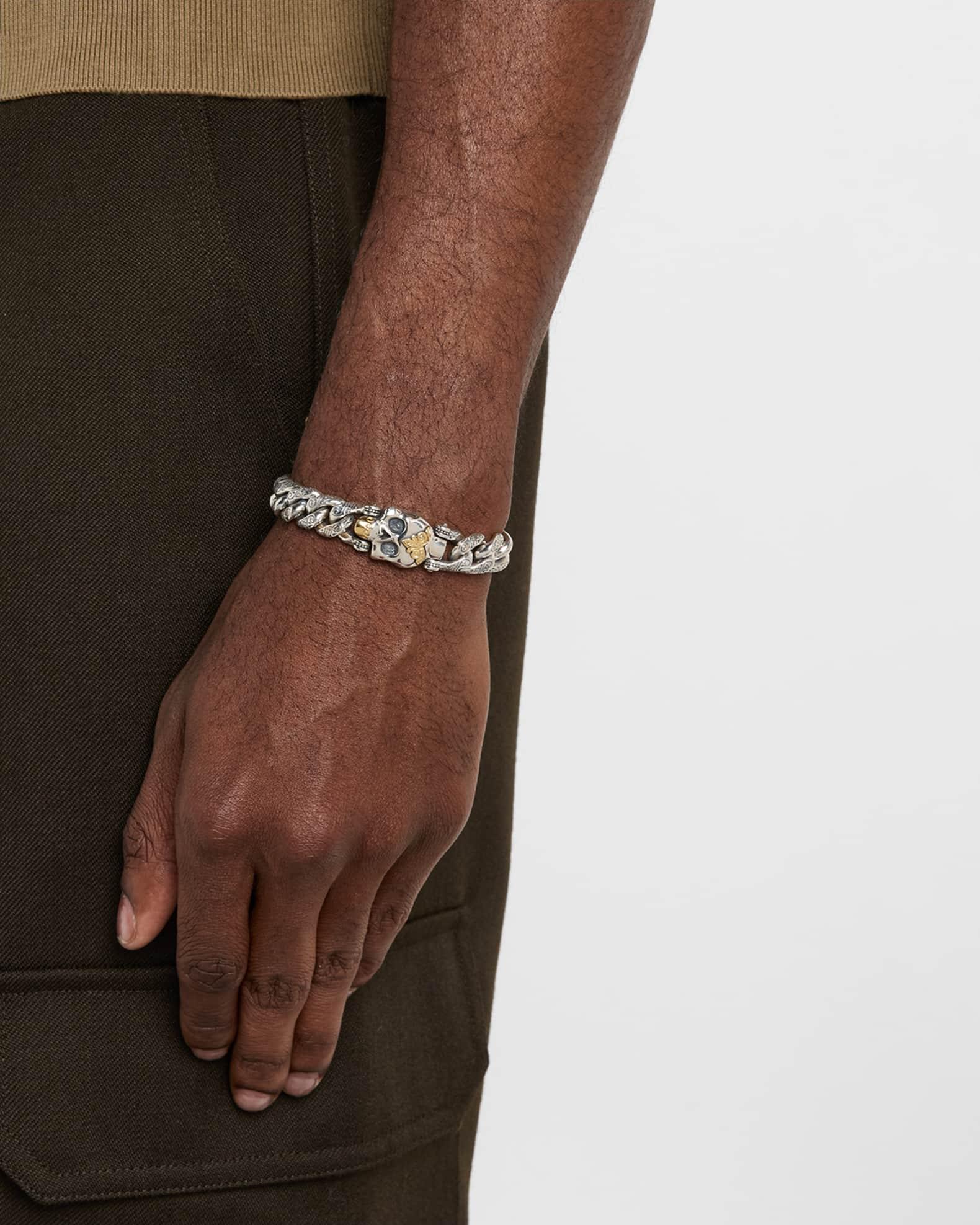 Mens Hydra Sterling Silver and 18K Gold Skull Bracelet Product Image