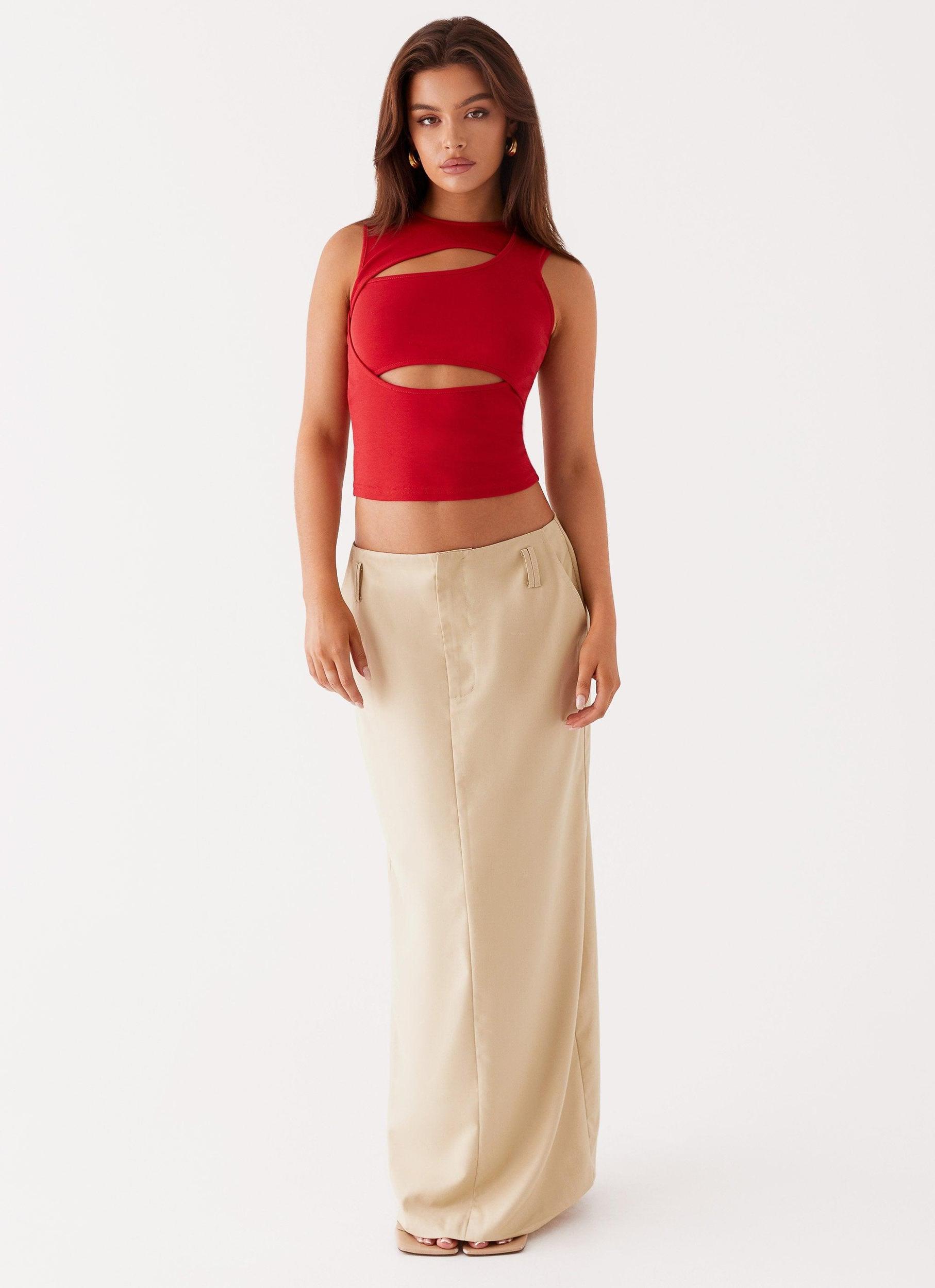 Beyond Cut Out Mesh Top - Red Product Image