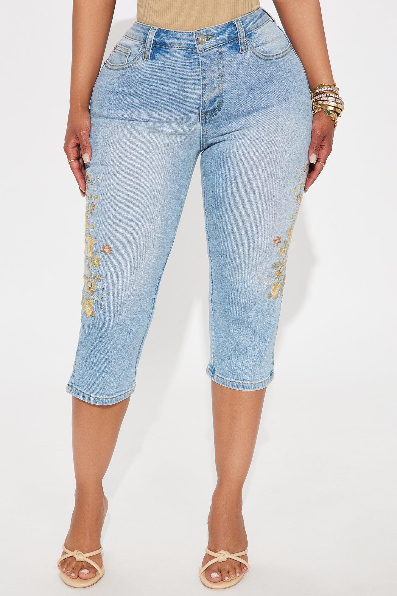 Midsummer Embroidered Capri Skinny Jeans - Light Blue Wash Female Product Image