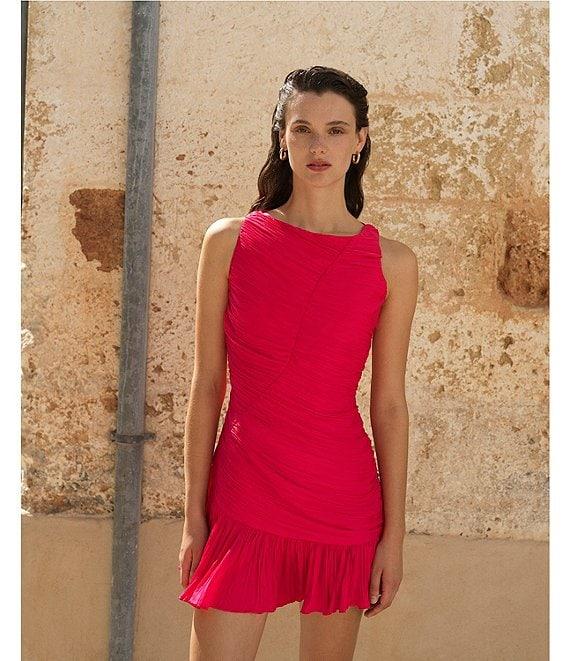 French Connection Althea Pleated Boat Neck Sleeveless Mini Dress Product Image