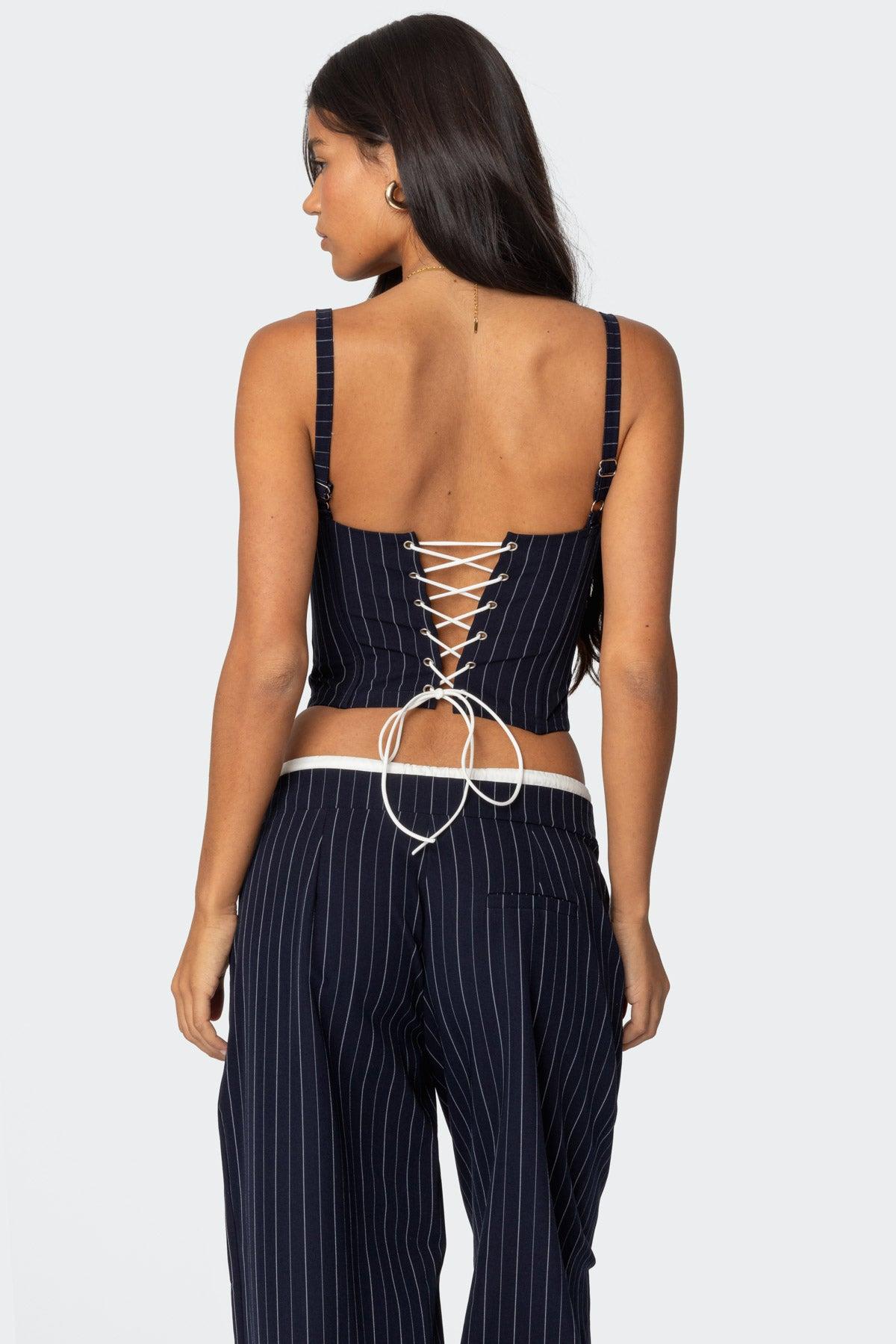Pinstripe Peekaboo Drawstring Corset Product Image