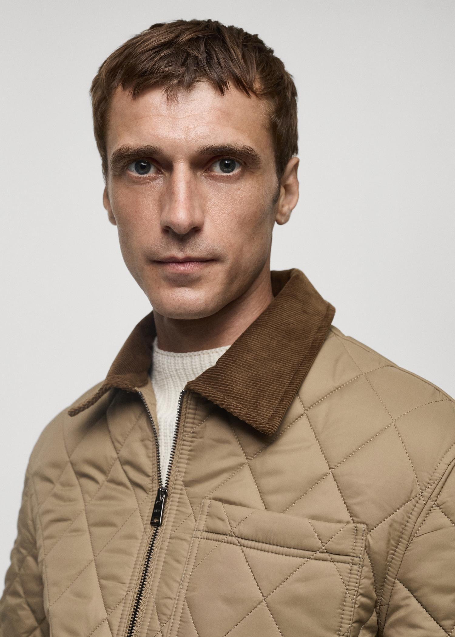 Quilted jacket with corduroy collar - Men | MANGO USA Product Image