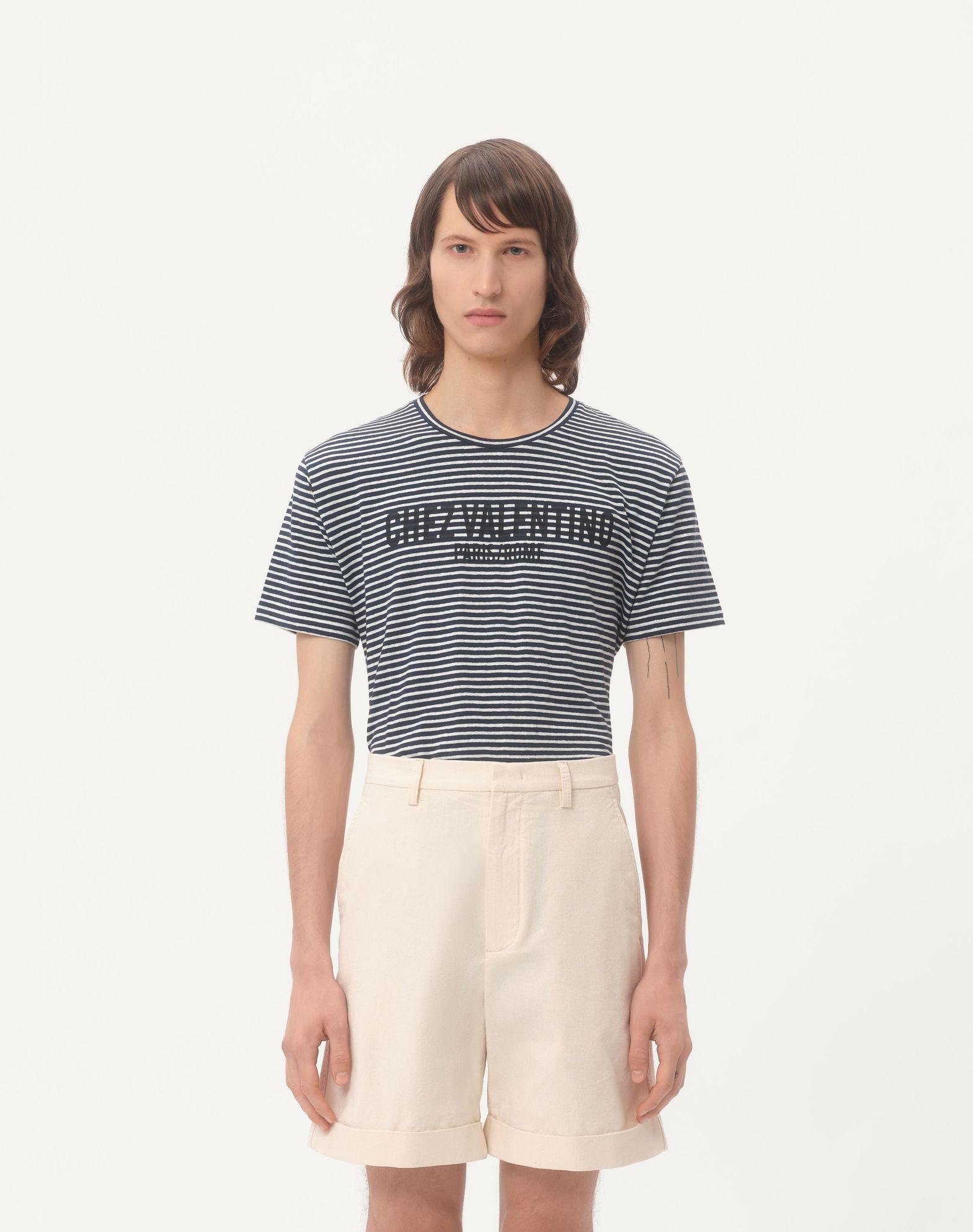 Striped Cotton T-Shirt With Chez Valentino Print Product Image