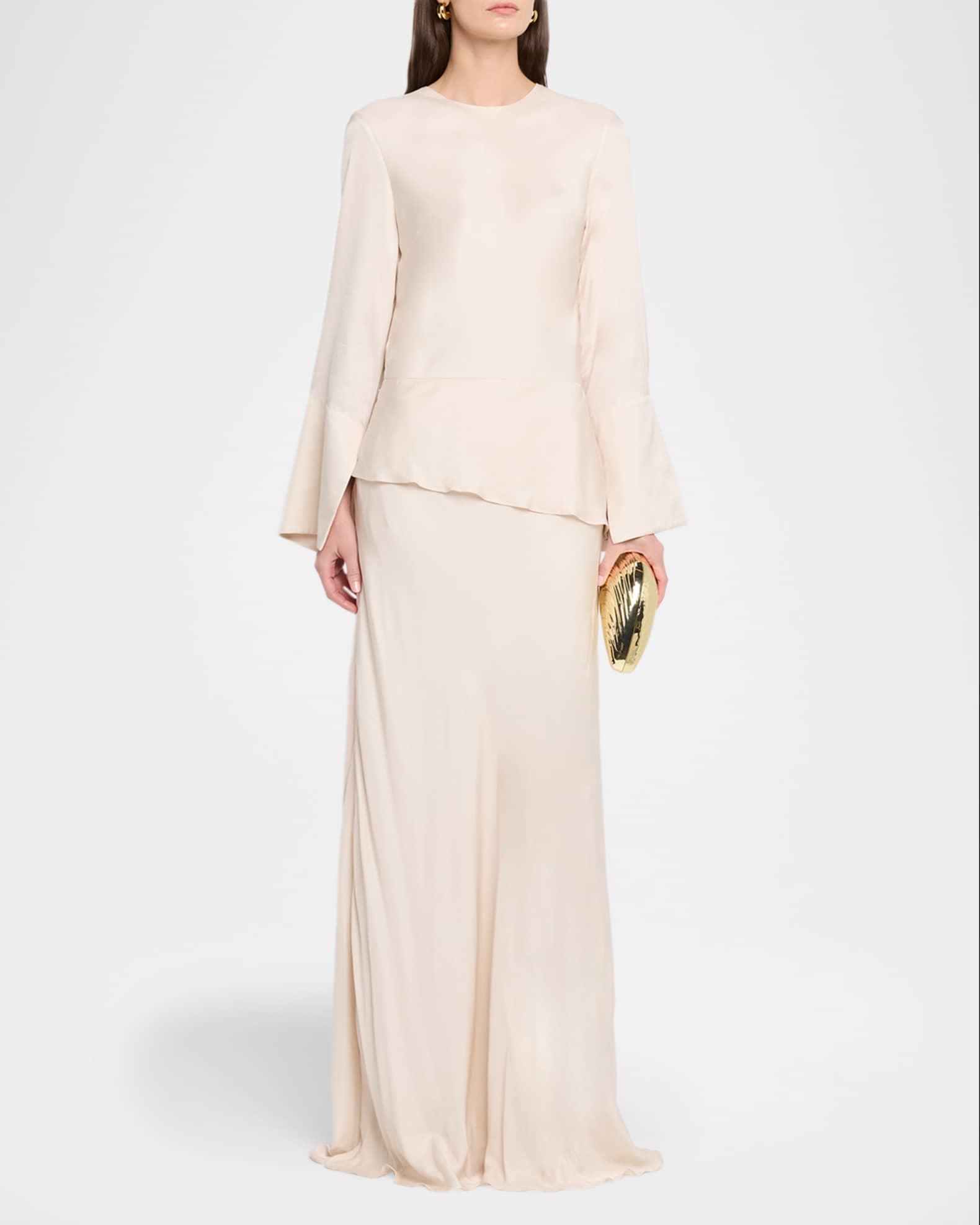 Violet Satin Long-Sleeve Dress Product Image