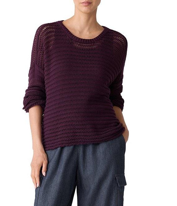 Eileen Fisher Organic Cotton Knit Crew Neck Long Sleeve Sweater Product Image