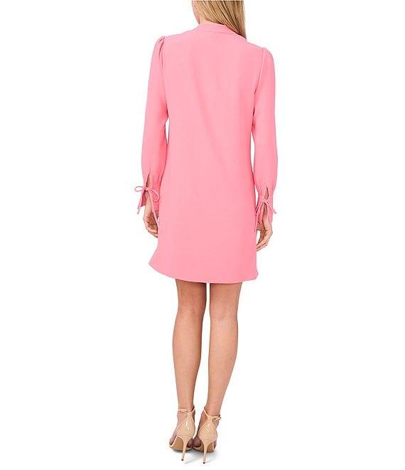 CeCe Crepe V-Neck Cuffed Long Cuffed Sleeves Tie Shift Dress Product Image
