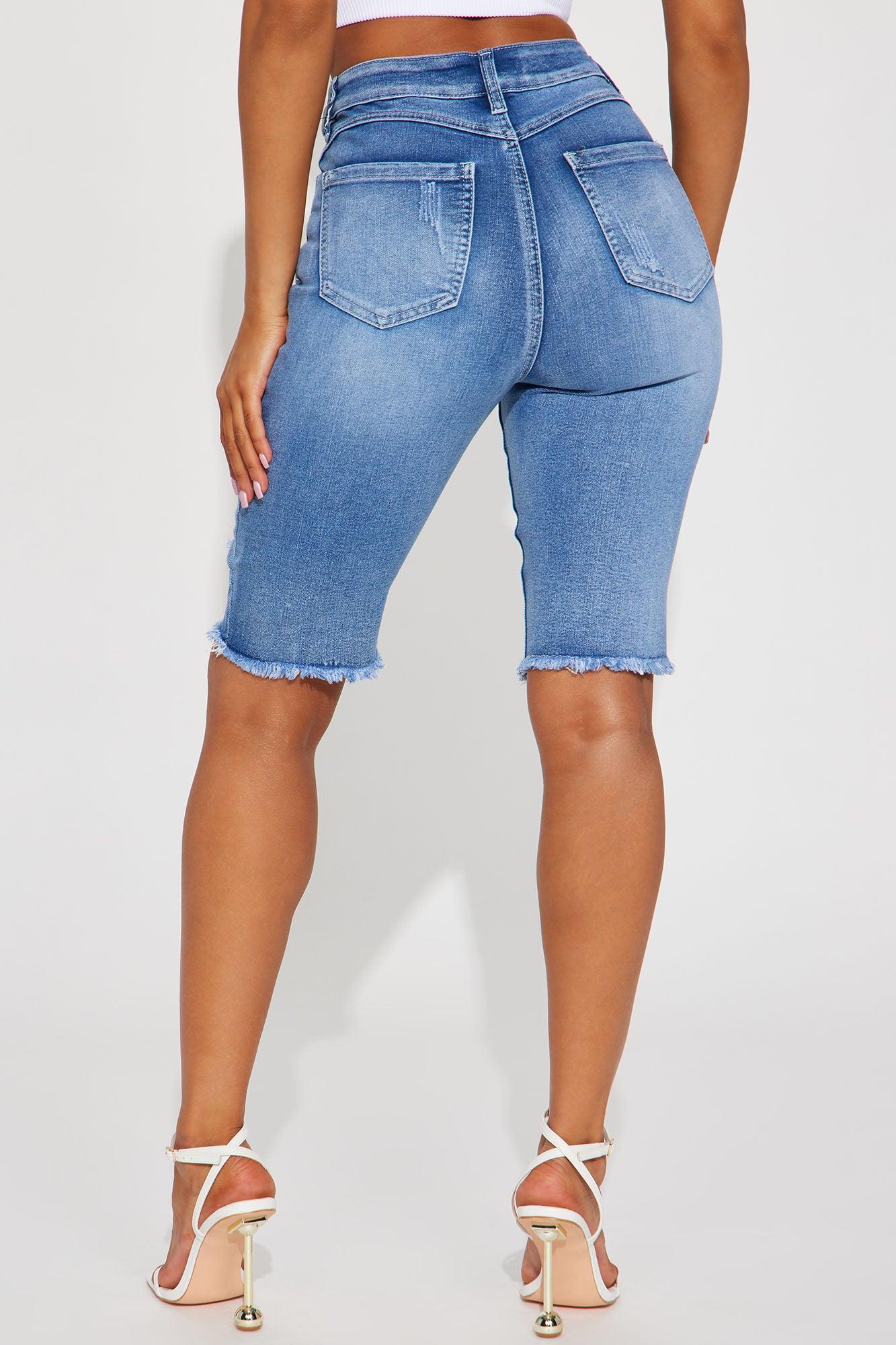 Hot Shot Stretch Denim Bermuda Shorts - Medium Wash Product Image
