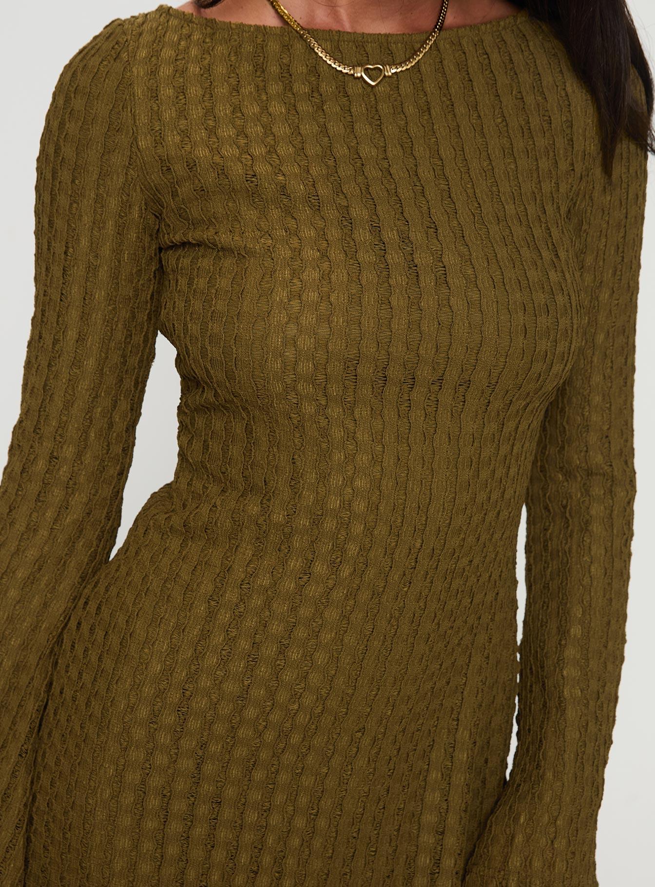 Lukea Long Sleeve Ribbed Mini Dress Olive Product Image