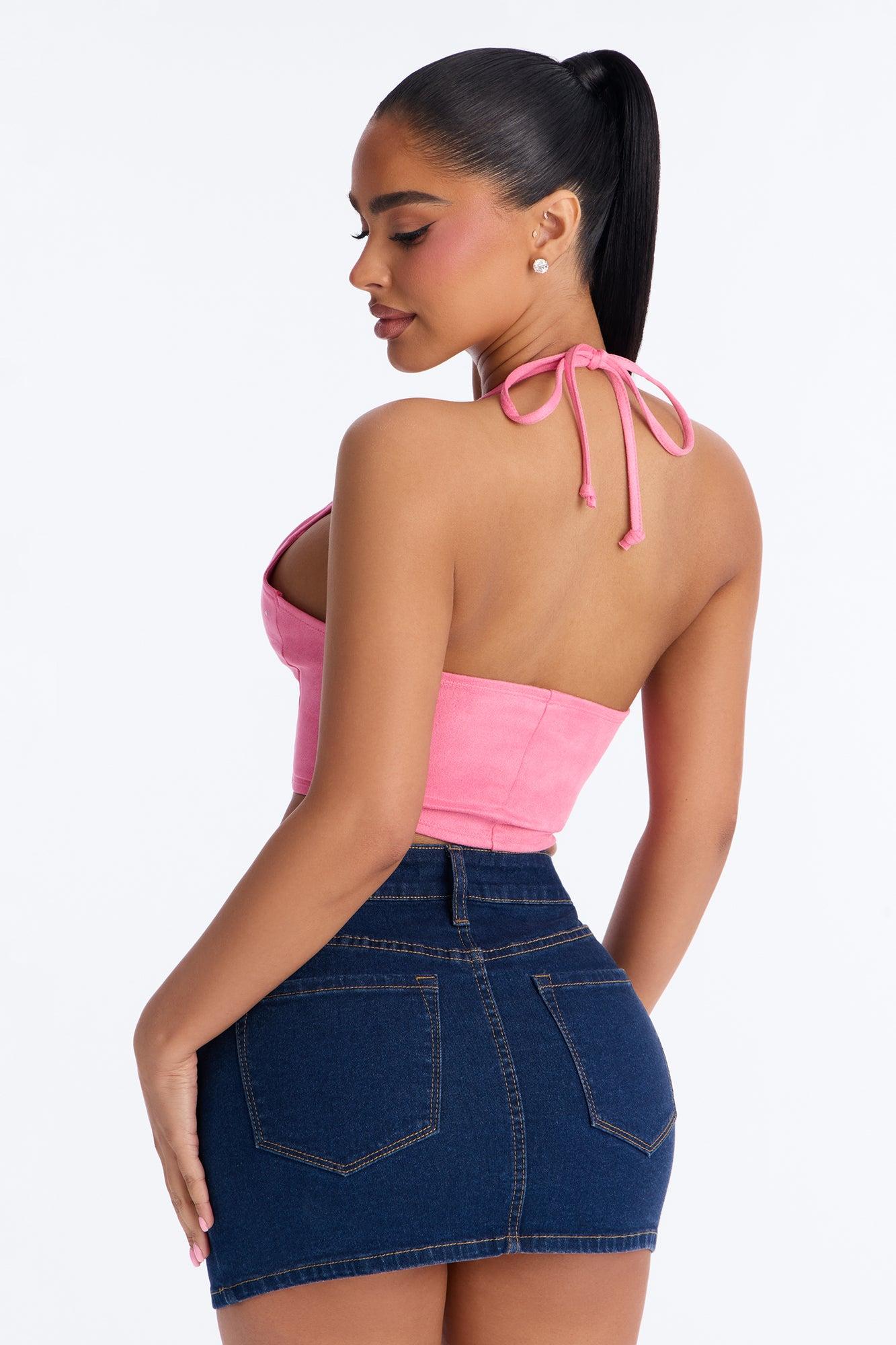 Von Dutch Wild Faux Suede Halter Top - Pink Female Product Image