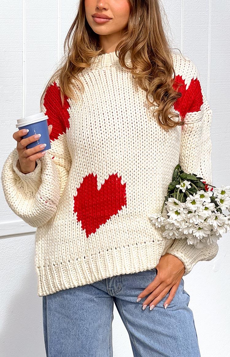 Chandi Cream Heart Chunky Knit Sweater Product Image