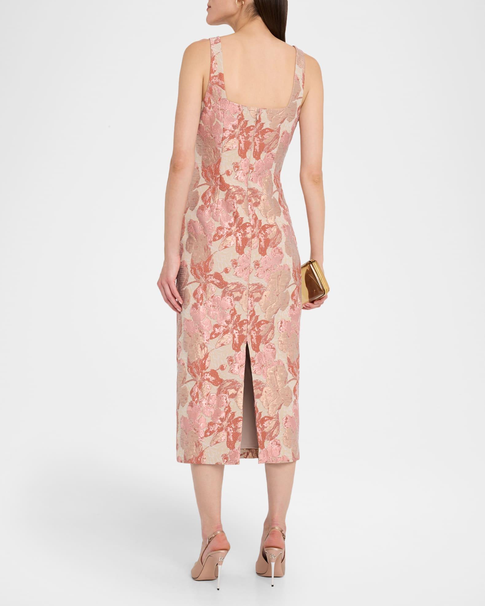 Sleeveless Floral Stretch Jacquard Midi Dress Product Image