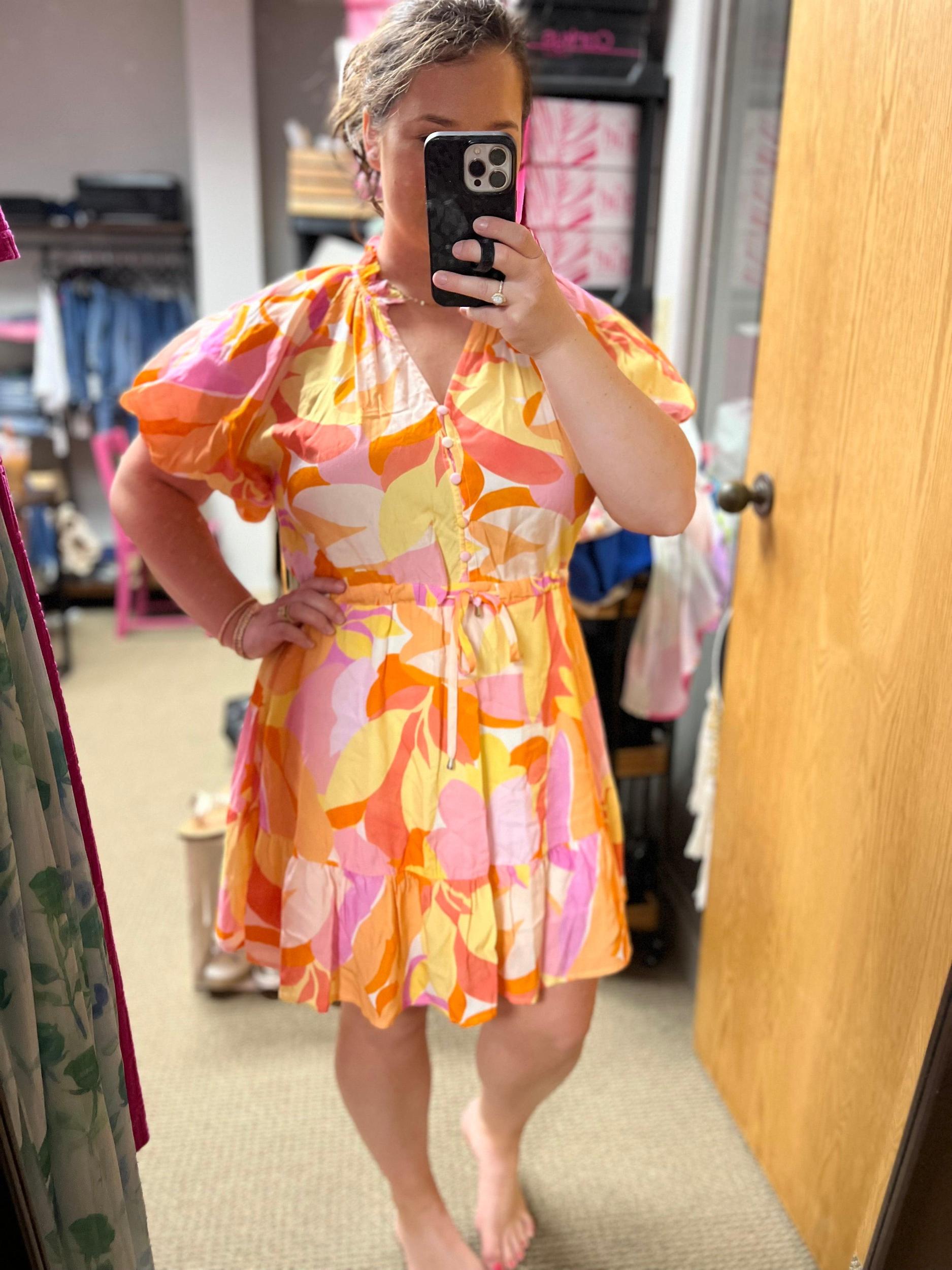 Orange Floral Dress Product Image