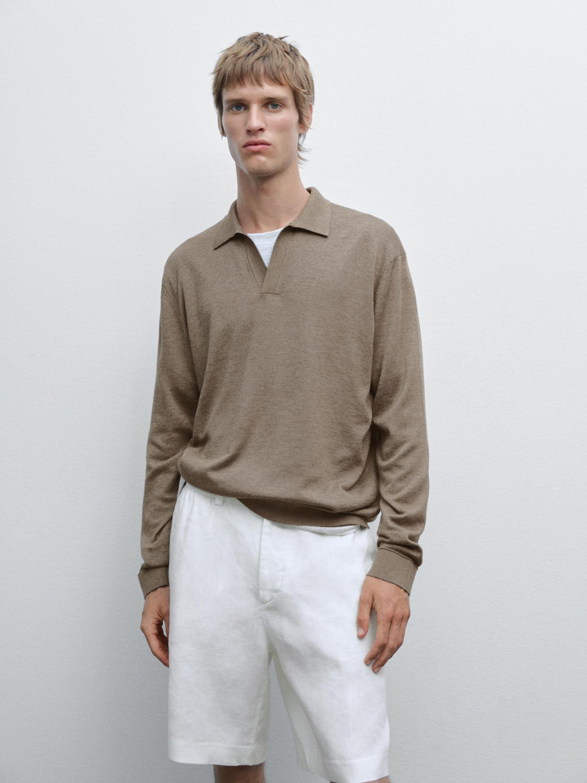 V-neck knit polo sweater Product Image