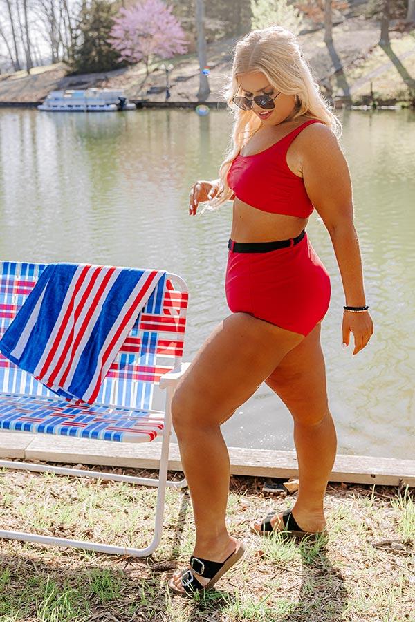 Moon River High Waist Bikini Bottom In Red Curves Product Image