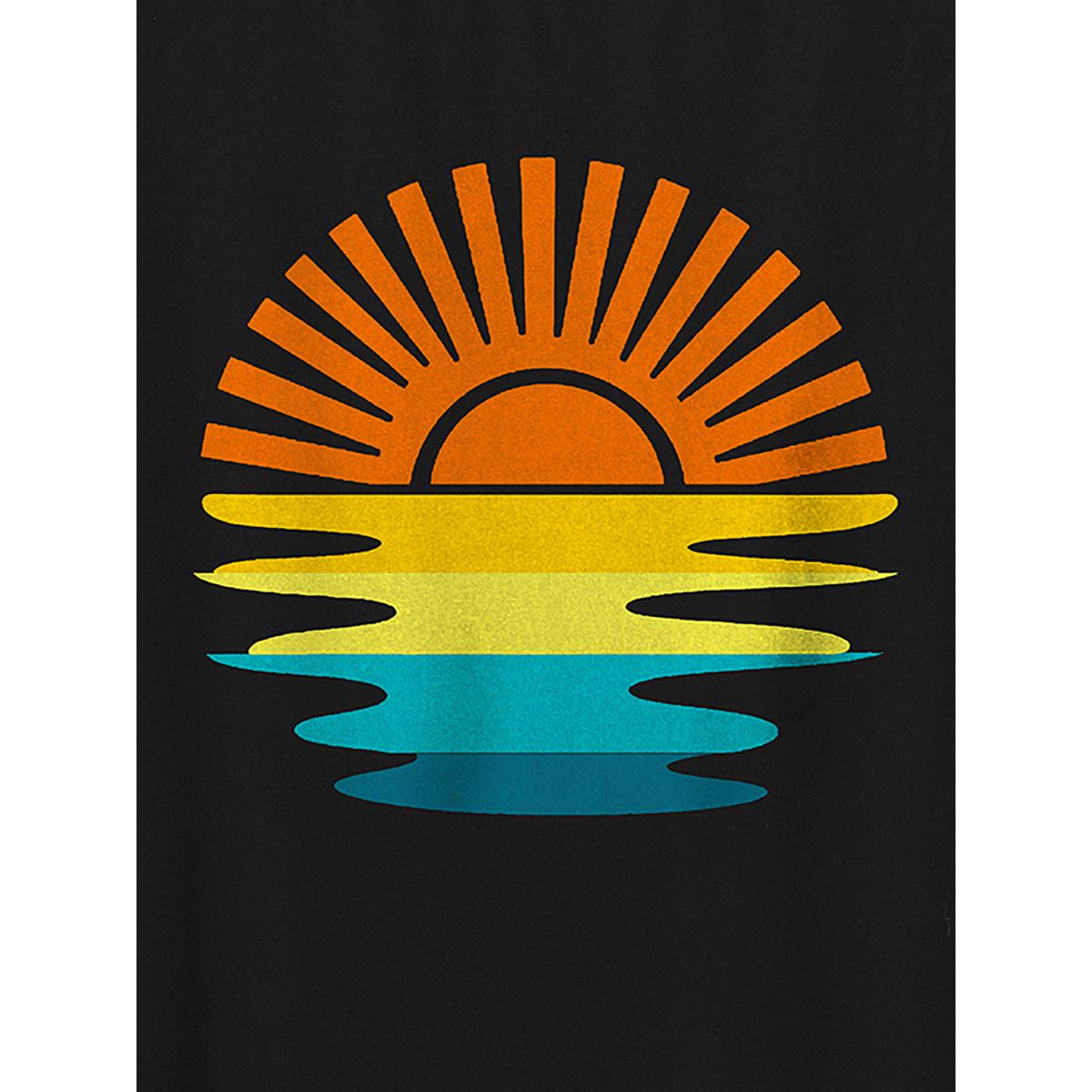 Plus Size Colorful Sunrise Print Round Neck T-Shirt Black Women Non Art&design Round Neck Everyday-Casual T-shirts BloomChic 22-24/3X Product Image