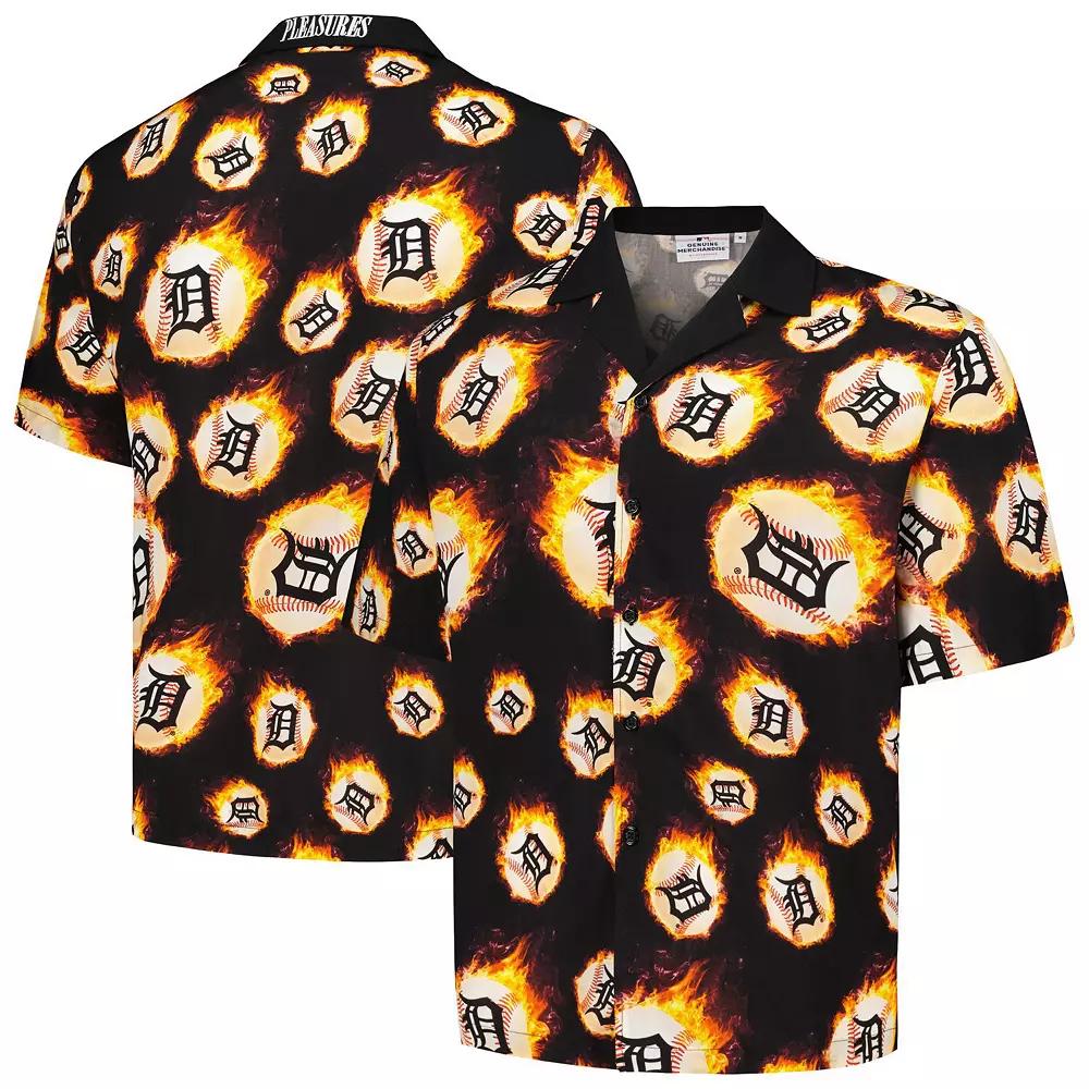 Men's Black Detroit Tigers Flame Fireball Button-Up Shirt, Size: 2XL Product Image