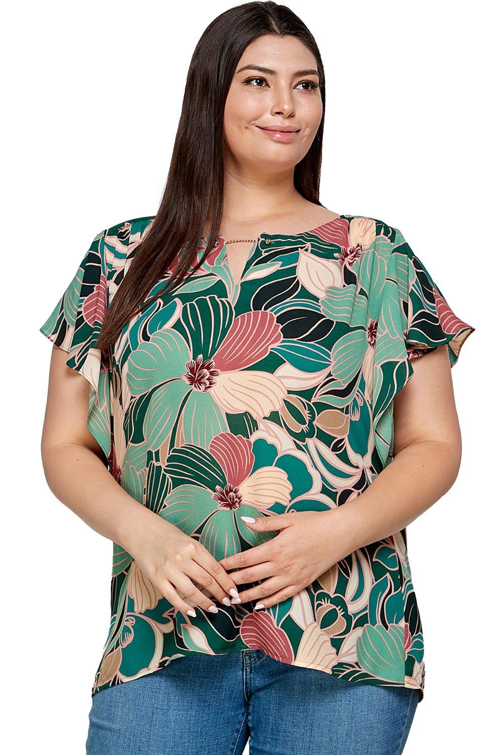 Sara Michelle Short Wing Sleeve V-Notch Chain Trim Front Trapeze Popover - Plus Product Image