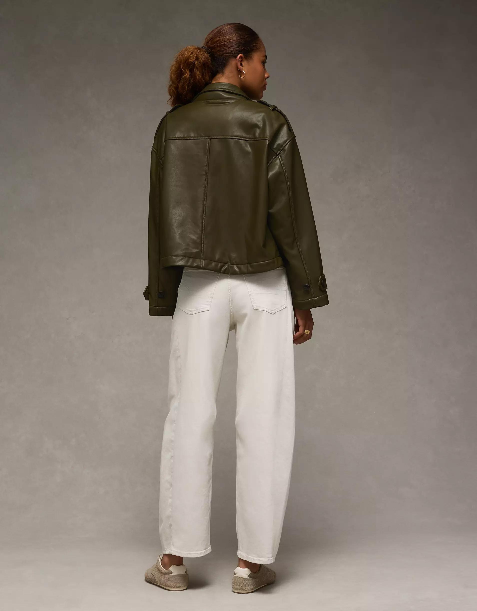 AE Faux Leather Cropped Trench Jacket Product Image