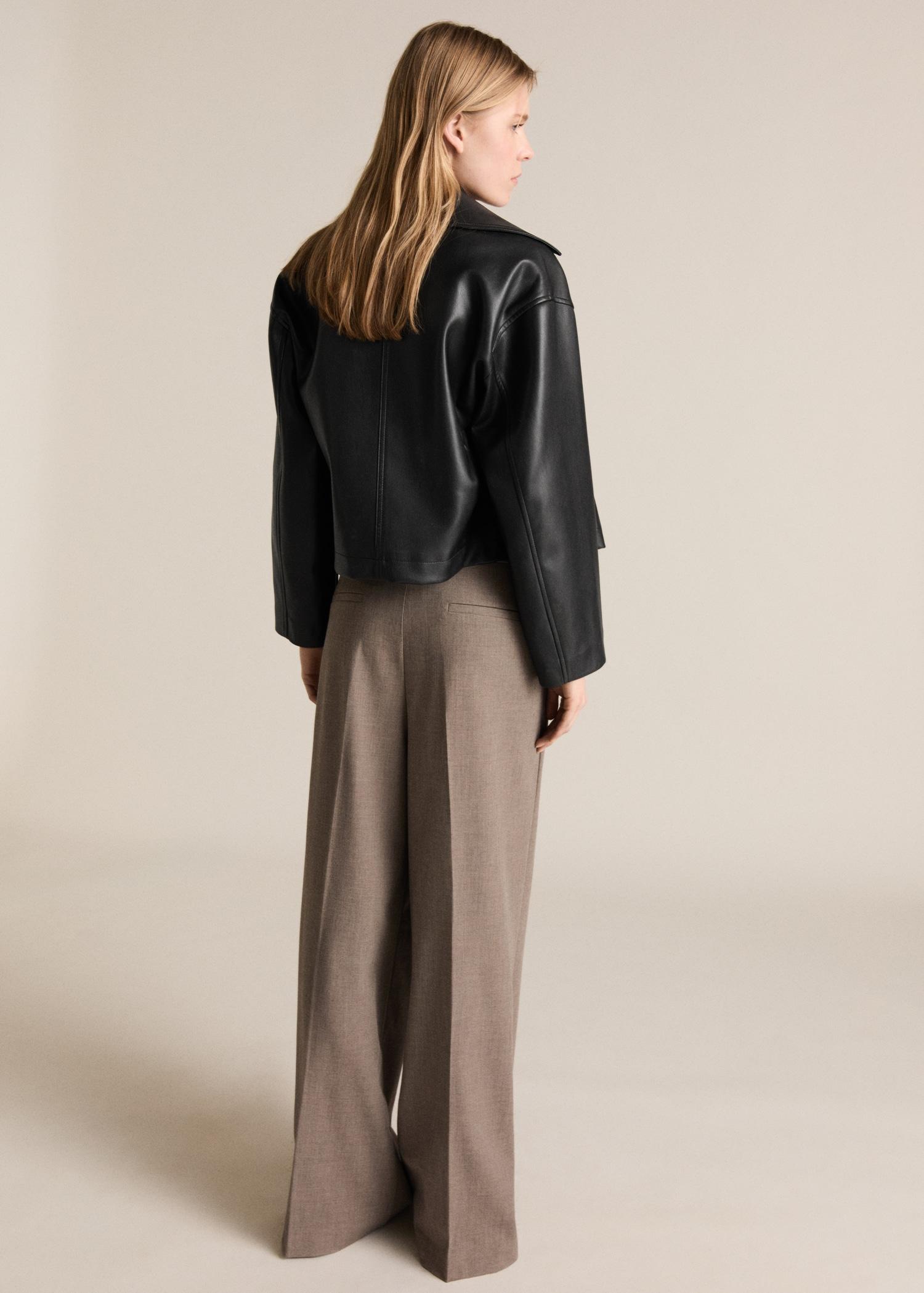 Leather-effect cropped jacket - Women | MANGO USA Product Image