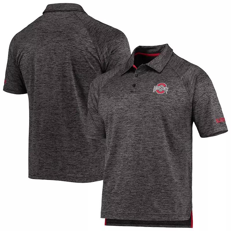 Men's Colosseum Heathered Black Ohio State Buckeyes Down Swing Raglan Polo,  Product Image