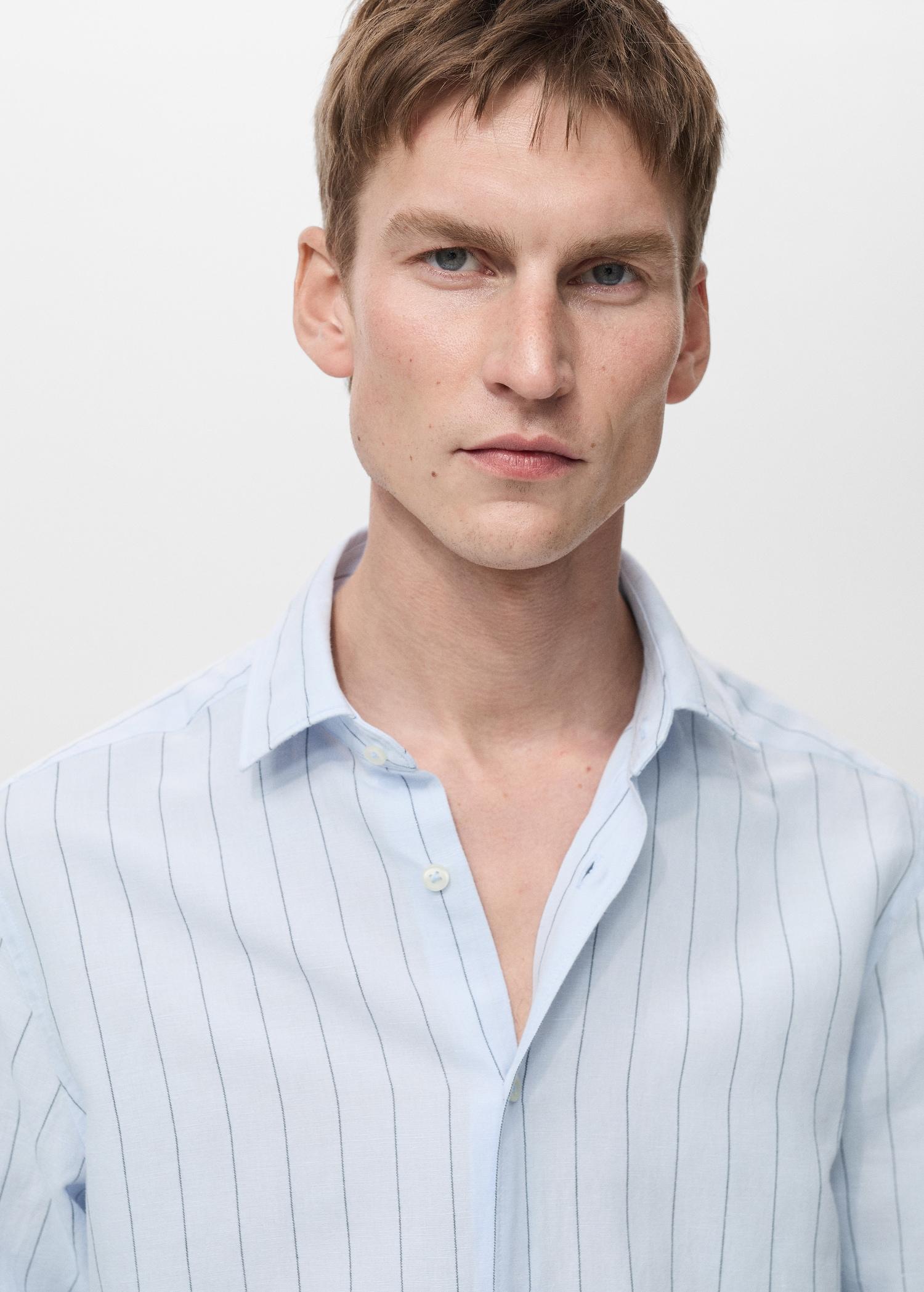 Linen pinstripe shirt - Men | MANGO USA Product Image