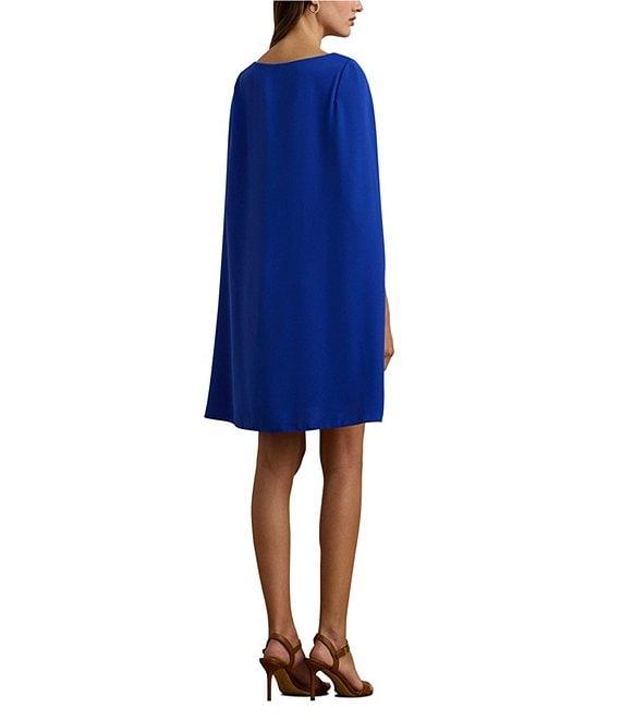 Lauren Ralph Lauren Capelet Georgette Boat Neck Cape Sleeve Shift Dress Product Image