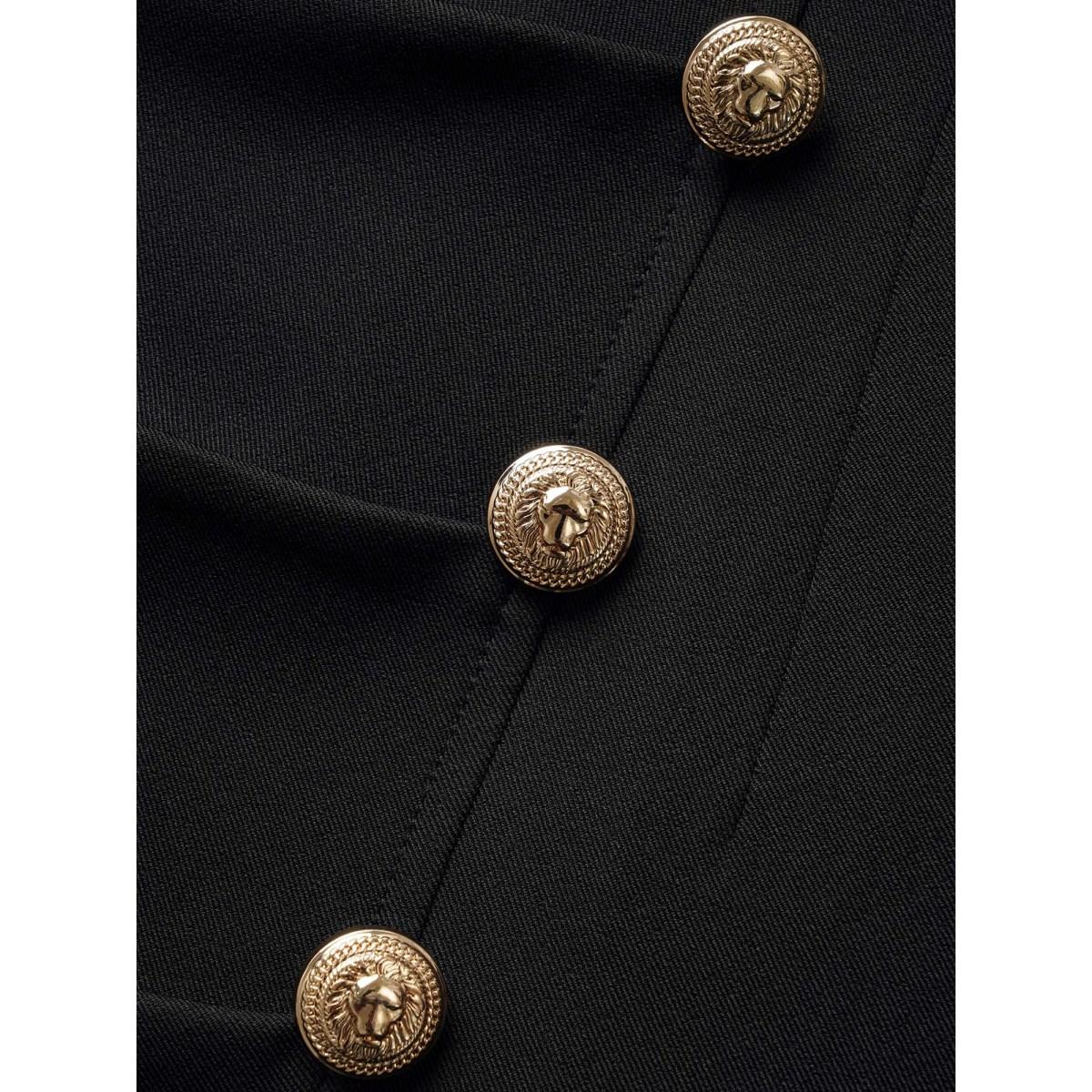 Plus Size Suit Collar Metal Detail Lantern Sleeve Dress Black Women Workwear Essentials Button Suit Collar Sleeveless Curvy BloomChic 30/6X Product Image