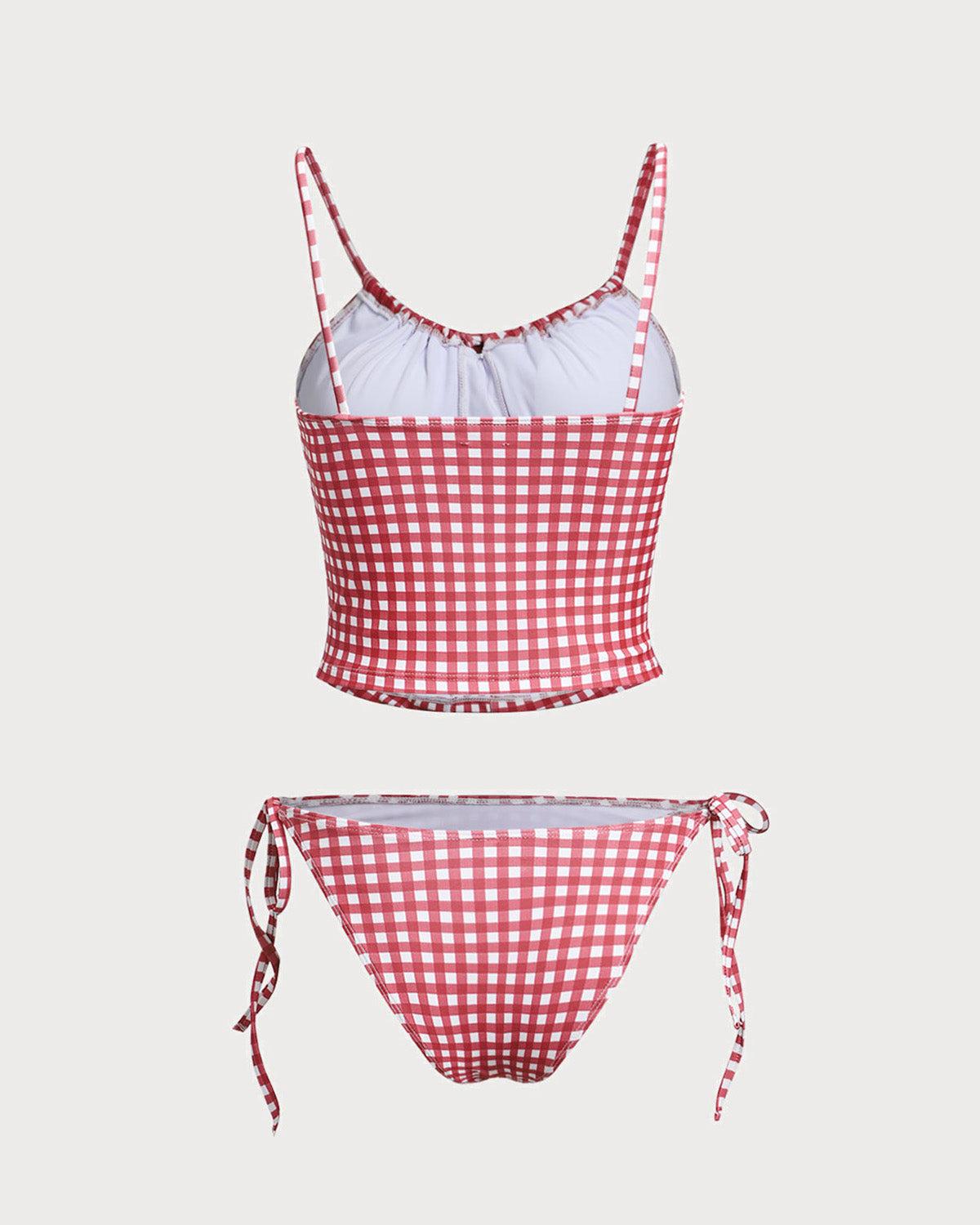 Red Plaid Tie-back Bikini Set Product Image