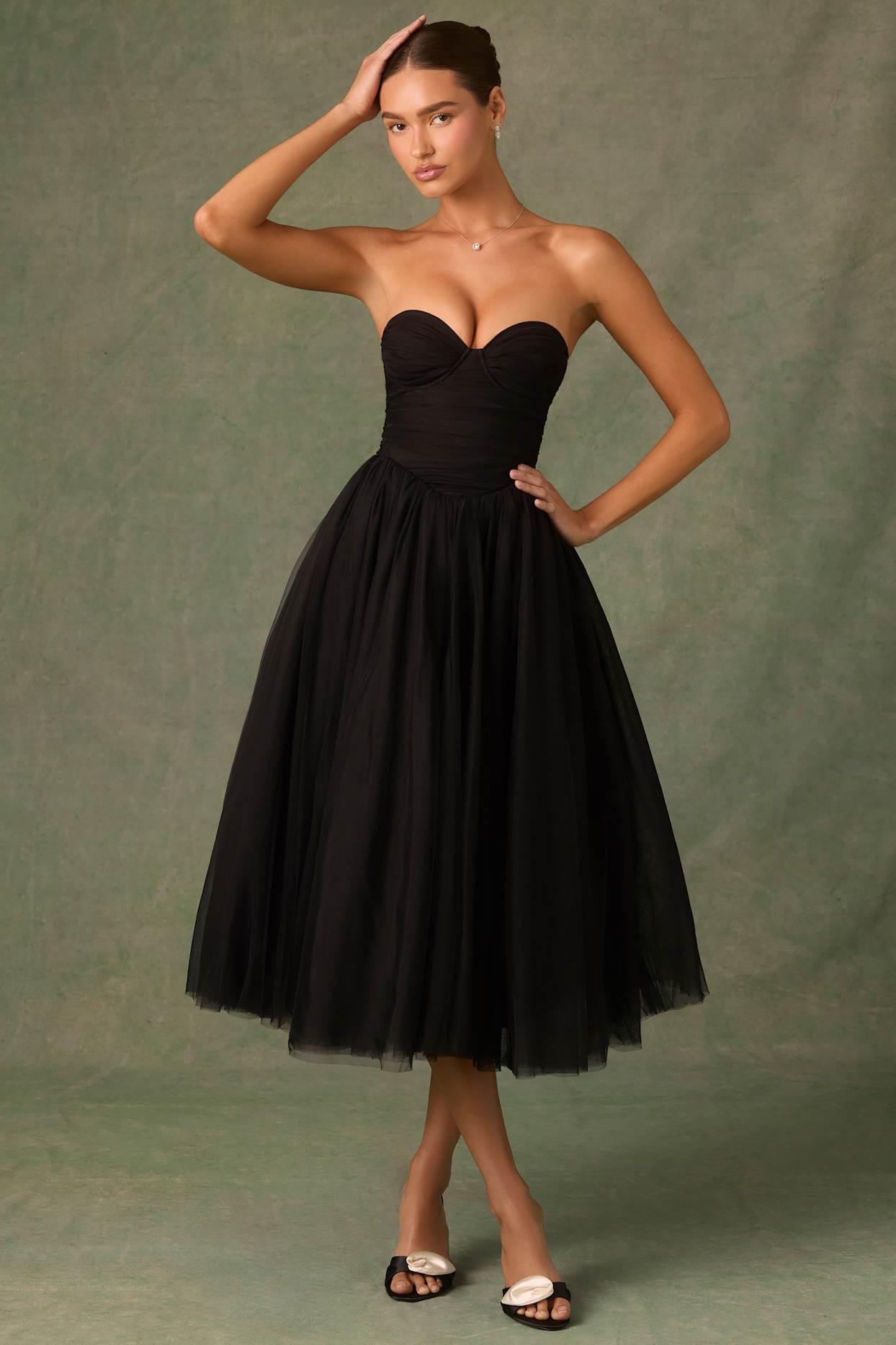 Tulle Corset Midaxi Dress in Black Product Image