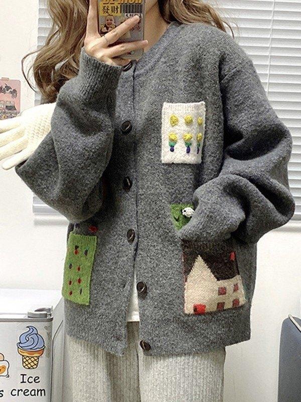Pocket Jacquard Button Front Cardigan Product Image