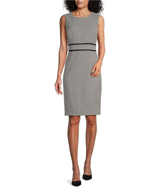 Kasper Gingham Round Neck Sleeveless Sheath Dress Product Image