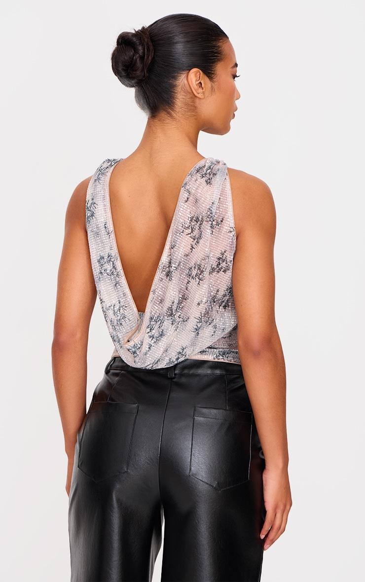 Grey Textured Glitter Cowl Back Long Top Product Image