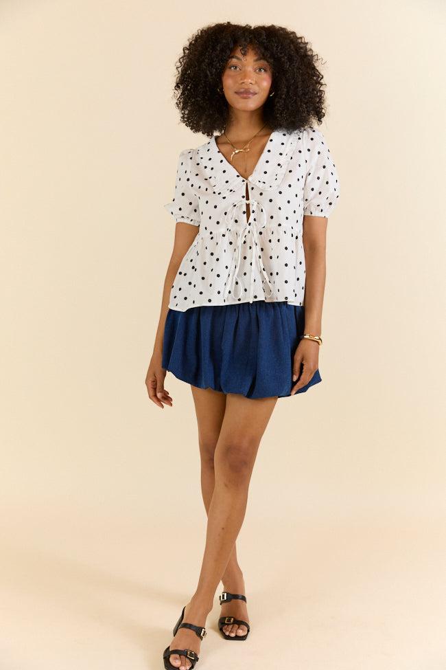 Not A Fantasy Ivory and Black Peter Pan Collar Polka Dot Blouse SALE Product Image