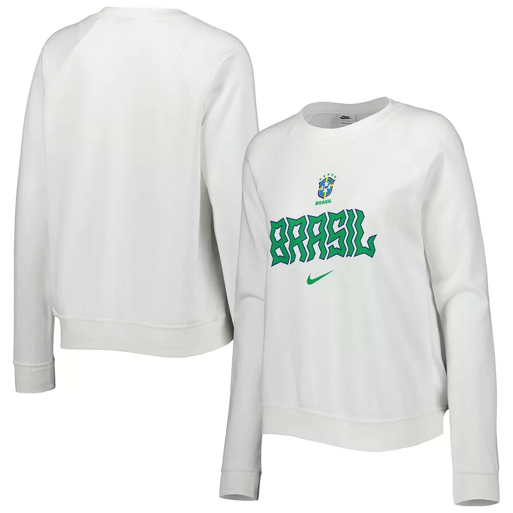 Women's Nike White Brazil National Team Lockup Varsity Raglan Pullover Sweatshirt,  Product Image
