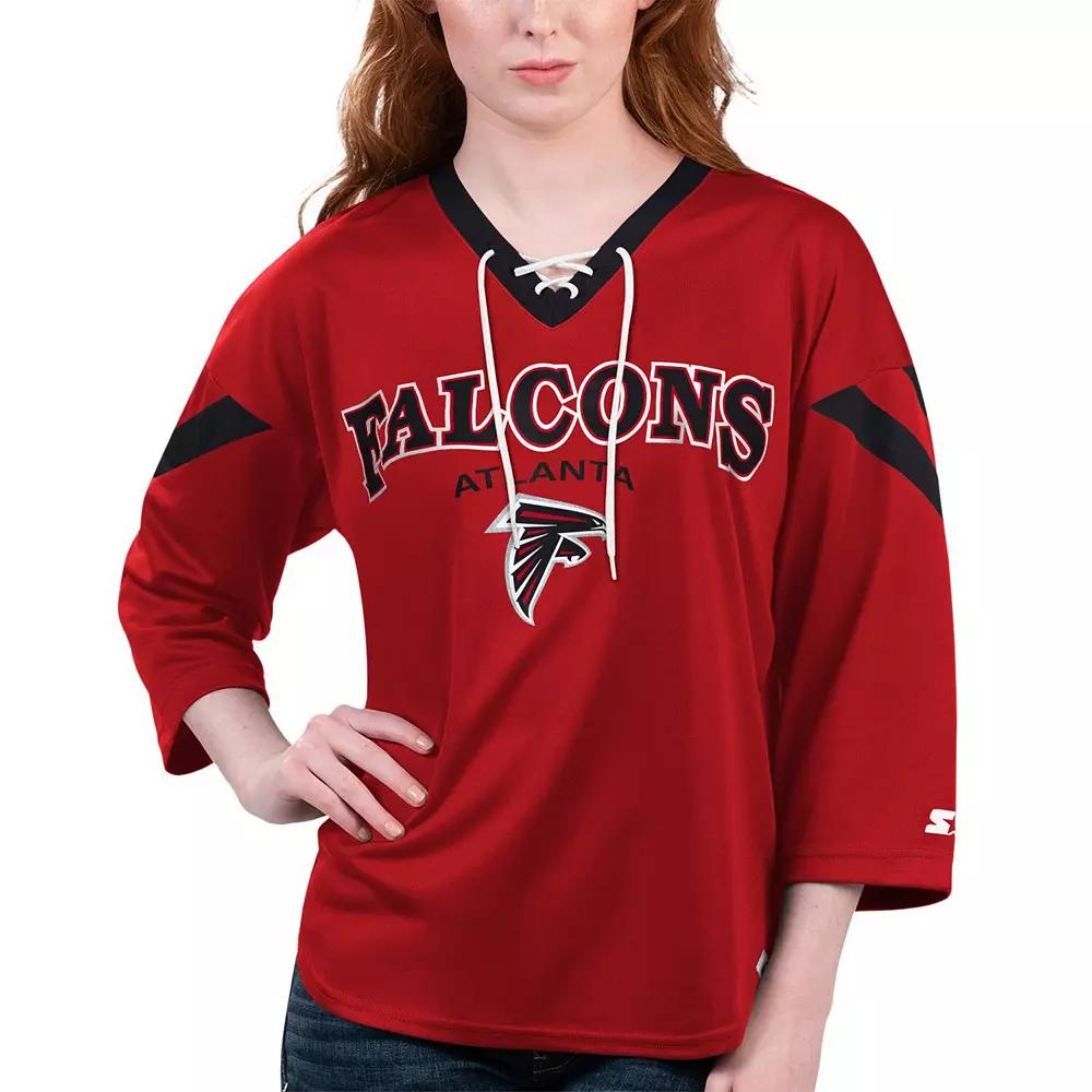Women's Starter Red Atlanta Falcons Rally Lace-Up 3/4 Sleeve T-Shirt,  Product Image