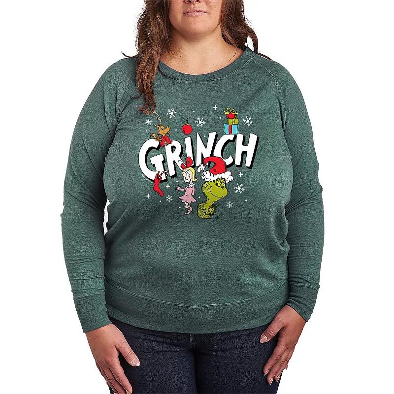 Plus Size Dr. Seuss The Grinch Logo Group French Terry Long Sleeve Tee, Women's, Size: 1XL, Grey Indigo Product Image