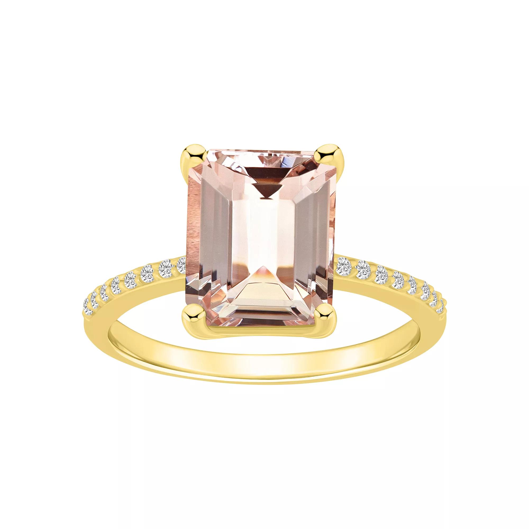 Alyson Layne Emerald Cut Morganite 1/10 Carat T.W. Diamond Ring, Women's, Size: 9, 14k Rose Gold Product Image