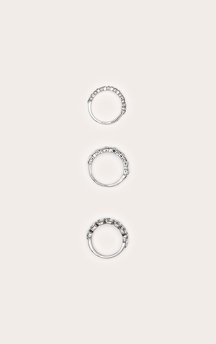 Silver Diamante Baguette 3 Pack Ring Set Product Image