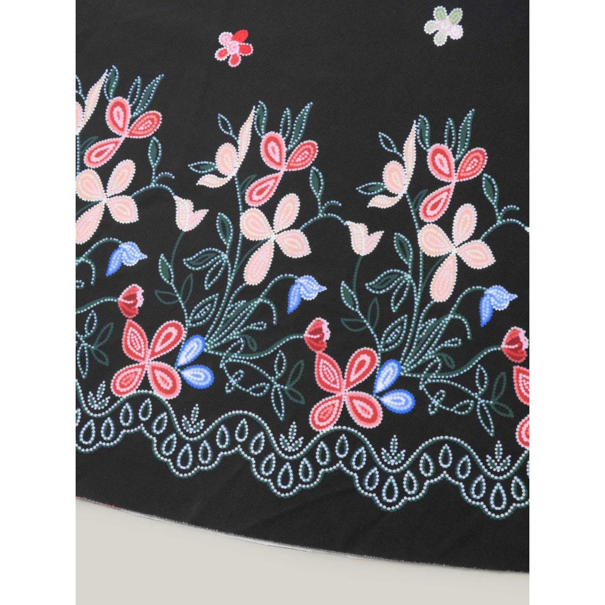 Plus Size Floral Print Surplice Neck Swim Dress Women's Swimwear Black Resort Bodycon Overlap Collar High stretch Curve Swim Dresses BloomChic 18-20/2X Product Image