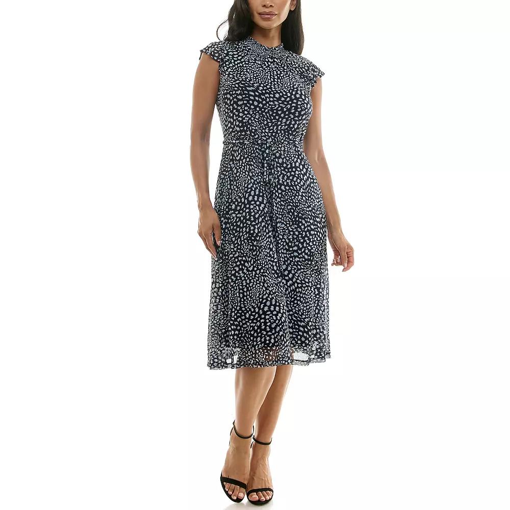 Women's Nina Leonard Smocked Chiffon Mesh Midi Dress,  Product Image