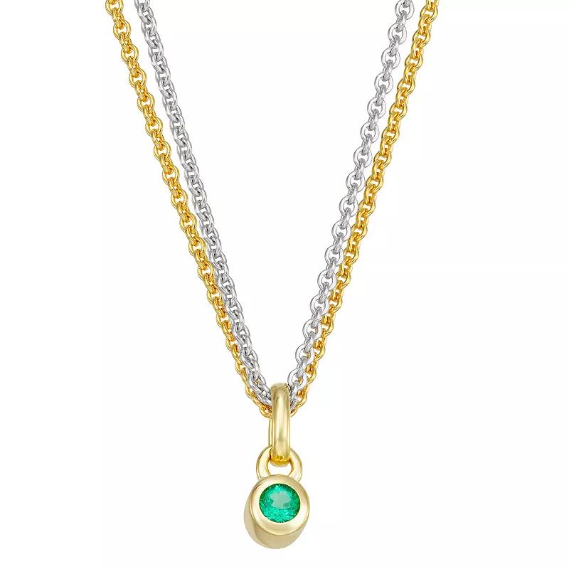14k Gold & Sterling Silver Double Strand Emerald Charm Necklace, Women's, Size: 18", Gold Tone Product Image
