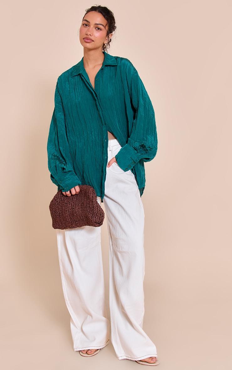 Teal Textured Oversized Shirt Product Image
