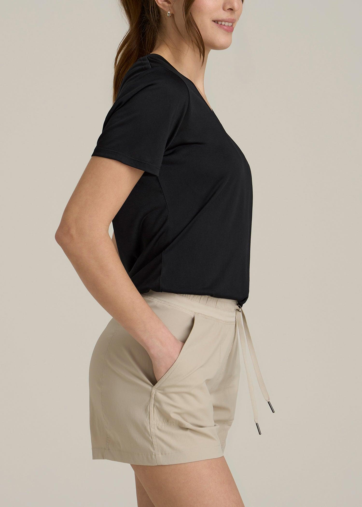 Short Sleeve Active V Neck T-Shirt for Tall Women in Black Female Product Image