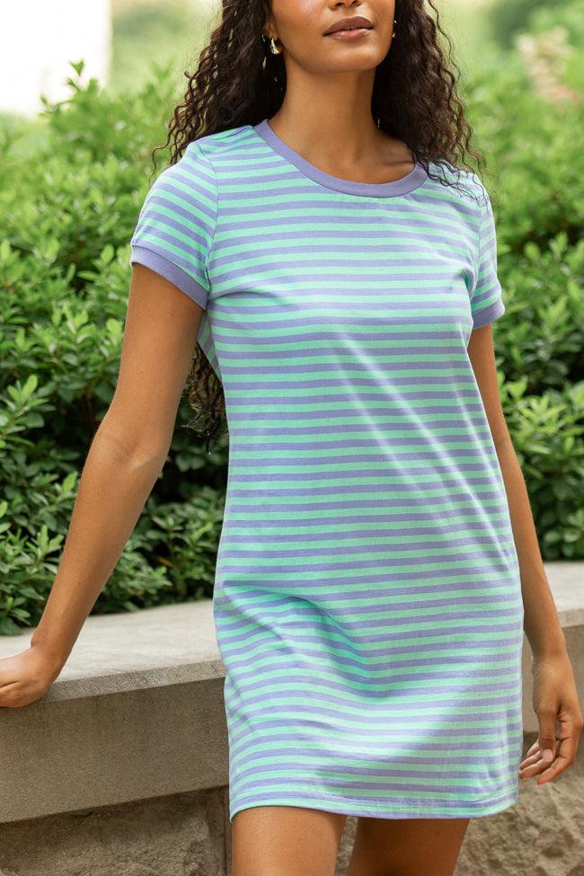 Abby Varsity Striped Light Blue Knit Dress FINAL SALE Product Image