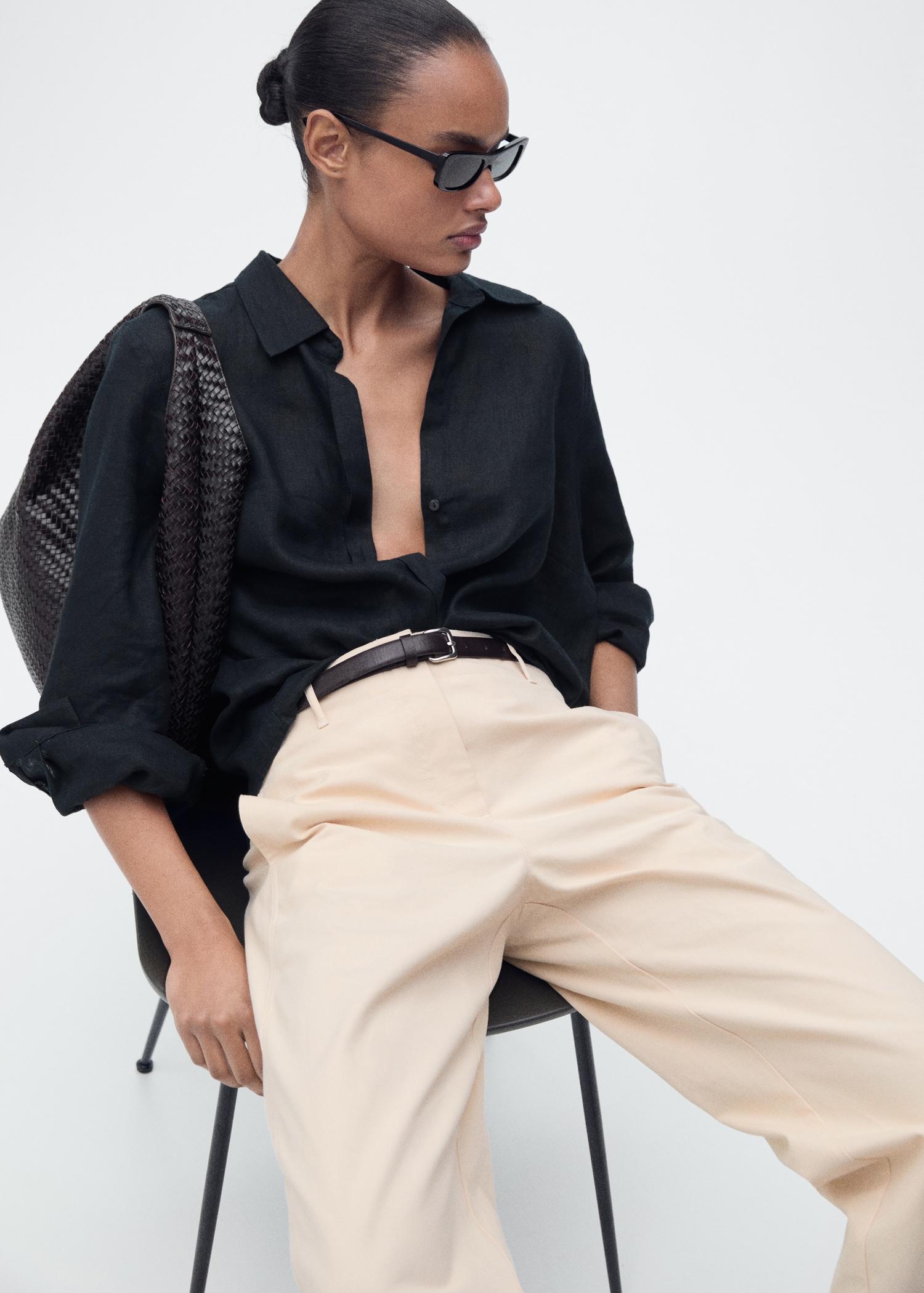 Mid-rise straight-fit cotton pants - Women | MANGO USA Product Image